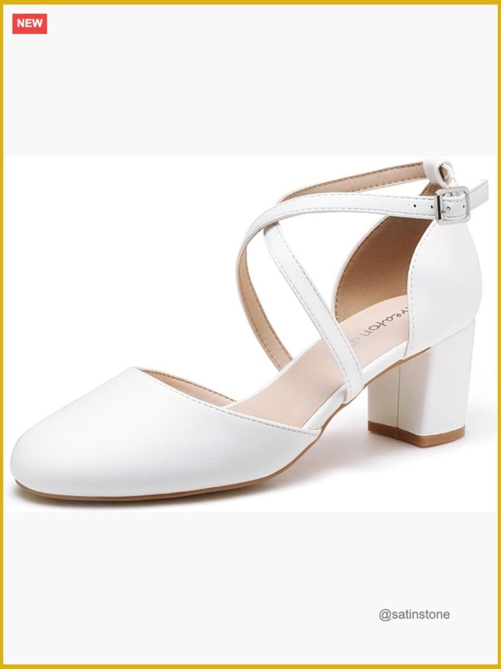Women's Low Block Heeled Dress Pumps Closed Round Toe Cross Strap Wedding